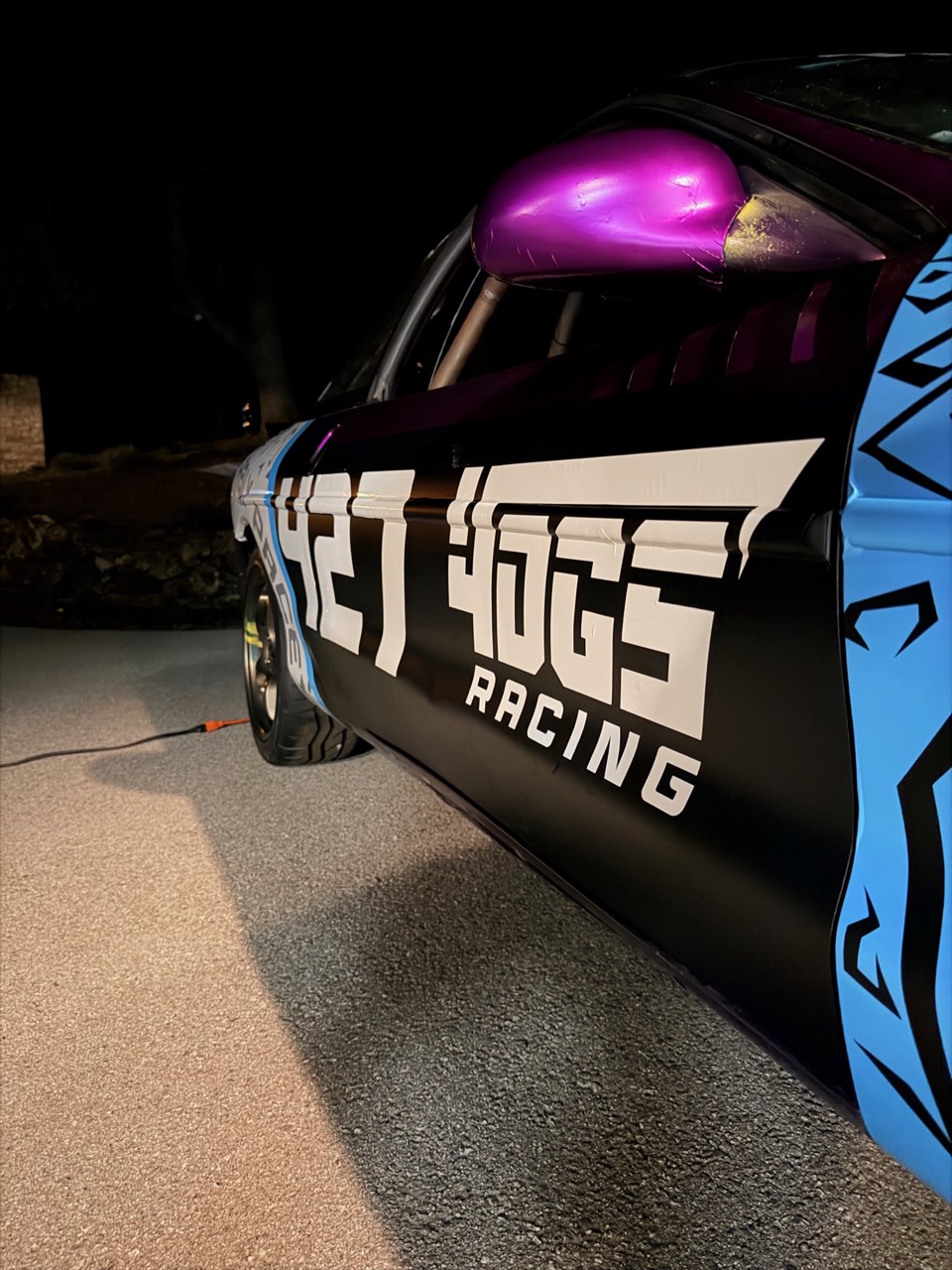 4OGS Racing livery closeup — the wrap is on